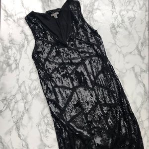 Halogen black v neck sequin dress